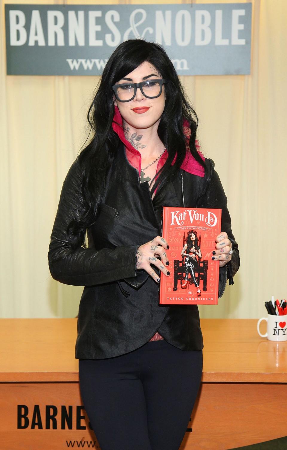 Kat Von D promotes "The Tattoo Chronicles" at Barnes & Noble in New York City.
