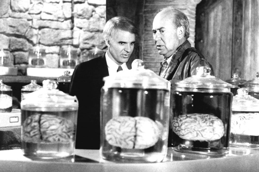 Steve Martin and Carl Reiner on the set of <i>The Man With Two Brains.</i>