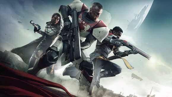 Activision's Destiny 2 box art depicting characters holding weapons.
