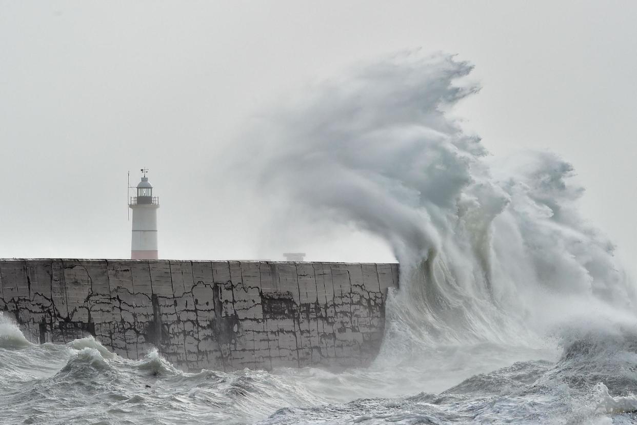 Flood barriers are erected in Galway City in preparation for Storm Brian: AFP/Getty Images