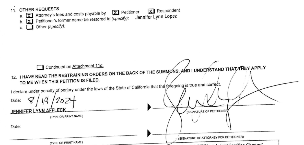 Jennifer Lopez's signed divorce papers from Aug. 19.