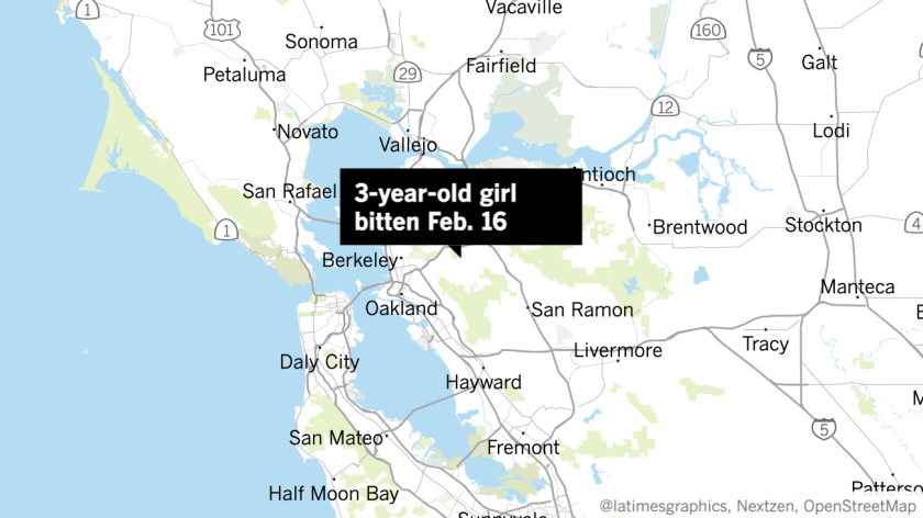 Map where 3-year-old girl bitten by coyote on Feb. 16