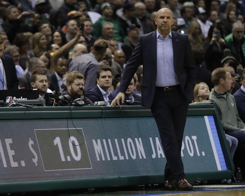 Milwaukee Bucks head coach Jason Kidd watches during the first half of an NBA basketball game against the Miami Heat Wednesday, Jan. 17, 2018, in Milwaukee. (AP Photo/Morry Gash)