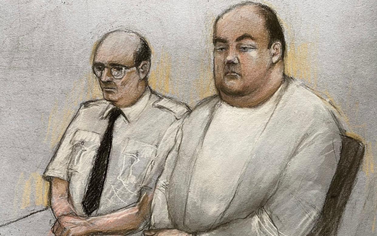 Court artist drawing of Gavin Plumb (right) at Chelmsford Crown Court