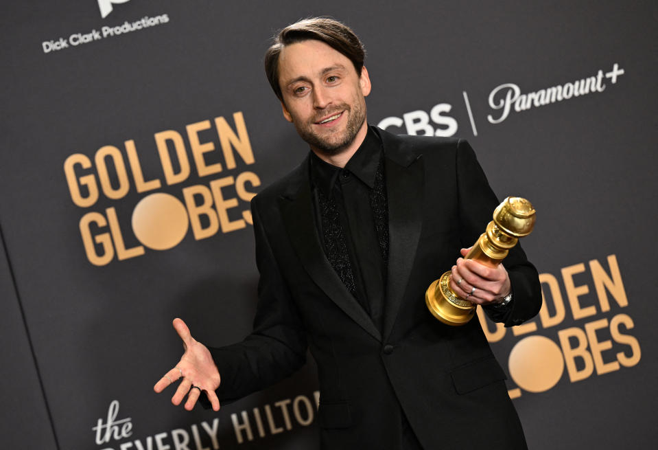 Kieran Culkin backstage with his Golden Globe