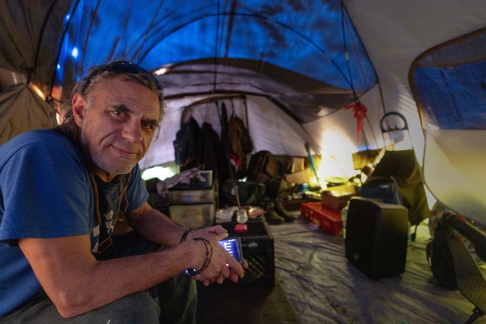 John Eustor calls himself a practicing shaman. He lives at the Neptune homeless encampment. 4/19/23