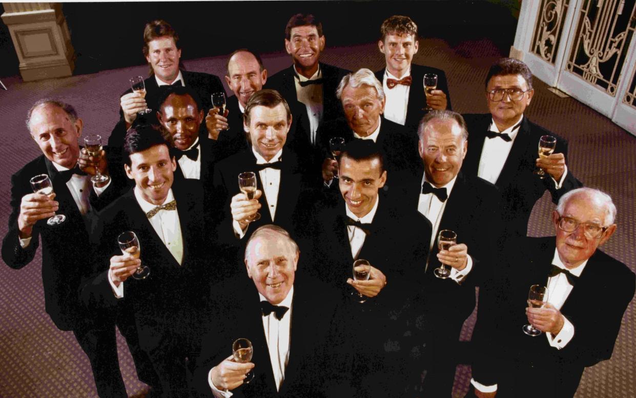 The 14 holders of the World Mile Record gathered in London in May 1994: Wooderson and Andersson (pre-four minutes), Bannister, Landy, Ibbotson, Elliott, Snell, Jazy, Ryun, Bayi,Walker, Coe, Cram and Morcelli. Ovett did not attend