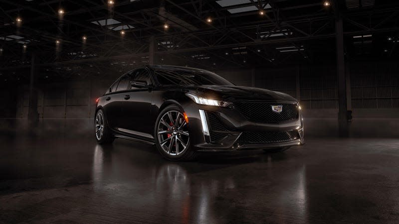 Front 3/4 view of the 2024 Cadillac CT5-V in Black Raven.