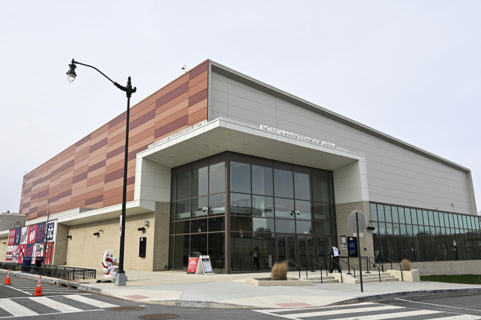 An exterior view of the Entertainment and Sports Arena is seen, Friday, March 1, 2024, in Washington. The proposed move of the Capitals and Wizards sports teams to nearby Virginia has stoked concern in a pair of fragile Washington neighborhoods. (AP Photo/Terrance Williams)