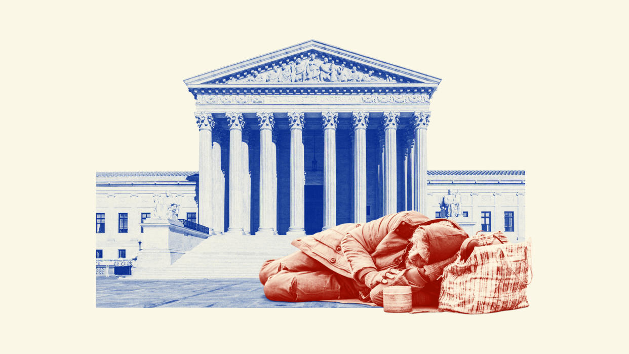 Homeless man sleeping on the steps of the Supreme Court. 