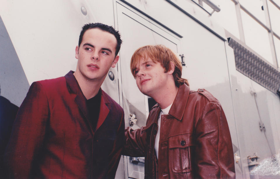 PJ & Duncan pose for pictures back stage at the Radio One Roadshow in Eastbourne 1995. The duo changed there stage names to Ant and Dec shortly after theses photographs were shot.