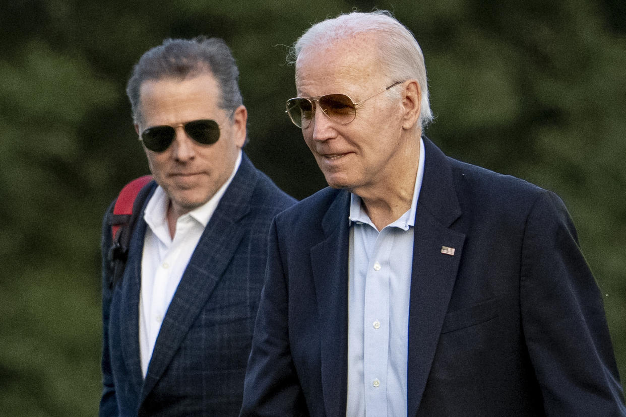 Hunter Biden and President Biden arrive at Fort McNair in Washington, D.C., on June 25. (Andrew Harnik/AP)