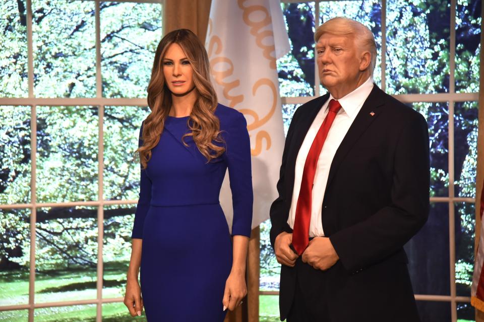 Sean Spicer was on deck to unveil an animatronic wax figure of the First Lady next to her husband Donald Trump's own lookalike at Madame Tussauds in NYC.