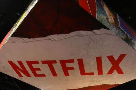 The Netflix logo is shown above their booth at Comic Con International in San Diego, California, U.S., July 21, 2017. REUTERS/Mike Blake