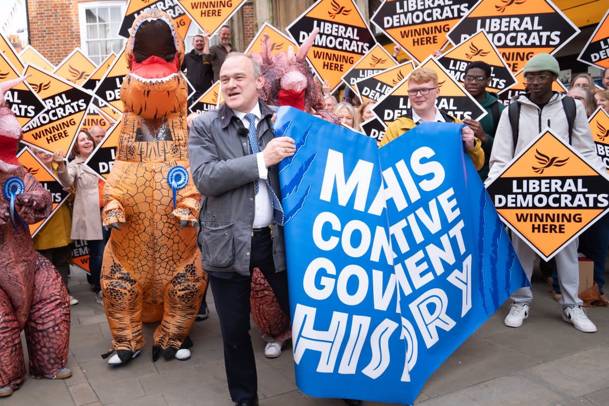 Liberal Democrat leader Sir Ed Davey alongside Tory ‘dinosaurs’ in Winchester (Stefan Rousseau/PA) (PA Wire)
