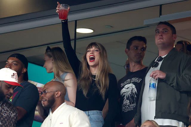 <p>Elsa/Getty Images</p> Taylor Swift cheers prior to the game between the Kansas City Chiefs and the New York Jets