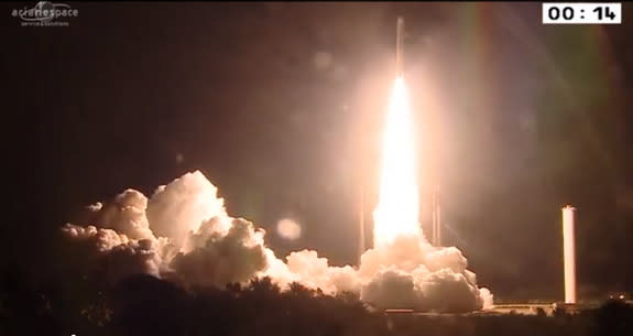 Arianespace successfully launched two telecommunications satellites, MEASAT-3b and OPTUS 10 on Sept. 11, 2014, from Kourou, French Guiana.