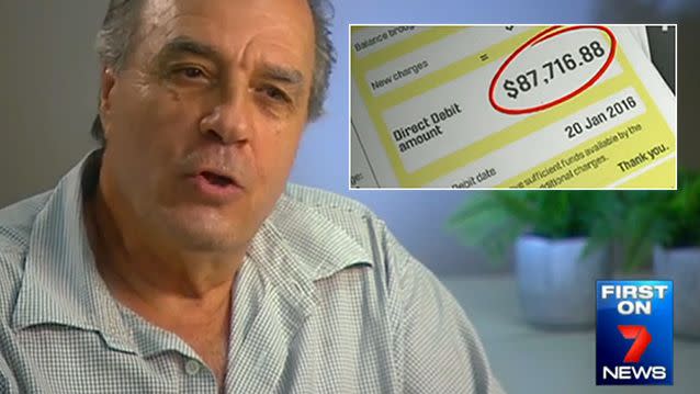 Perry Malamas's monthly gas bill is always less than $300. He suddenly received bills amounting to $87,716.99 and knew sometihng was wrong. Photo: 7News