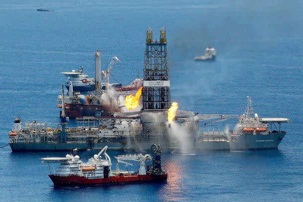 PHOTO: The Transocean Discoverer Enterprise drillship burns off gas collected at the BP Deepwater Horizon oil spill in the Gulf of Mexico off the coast of Louisiana on June 25, 2010. (Chris Graythen/Getty Images, FILE)