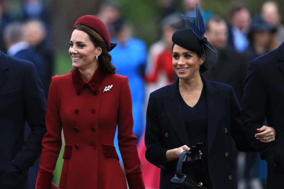 Kate and Meghan on Christmas Day at Sandringham [Photo: Getty]