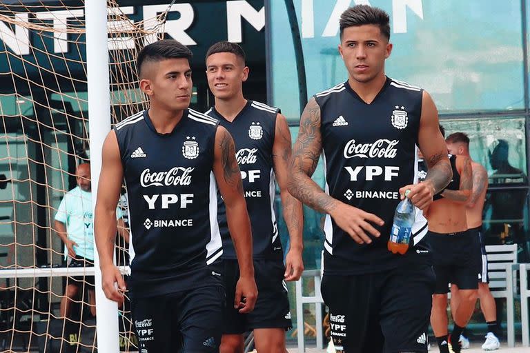 Enzo Fernández, en su primer entrenamiento con la selección, en Miami