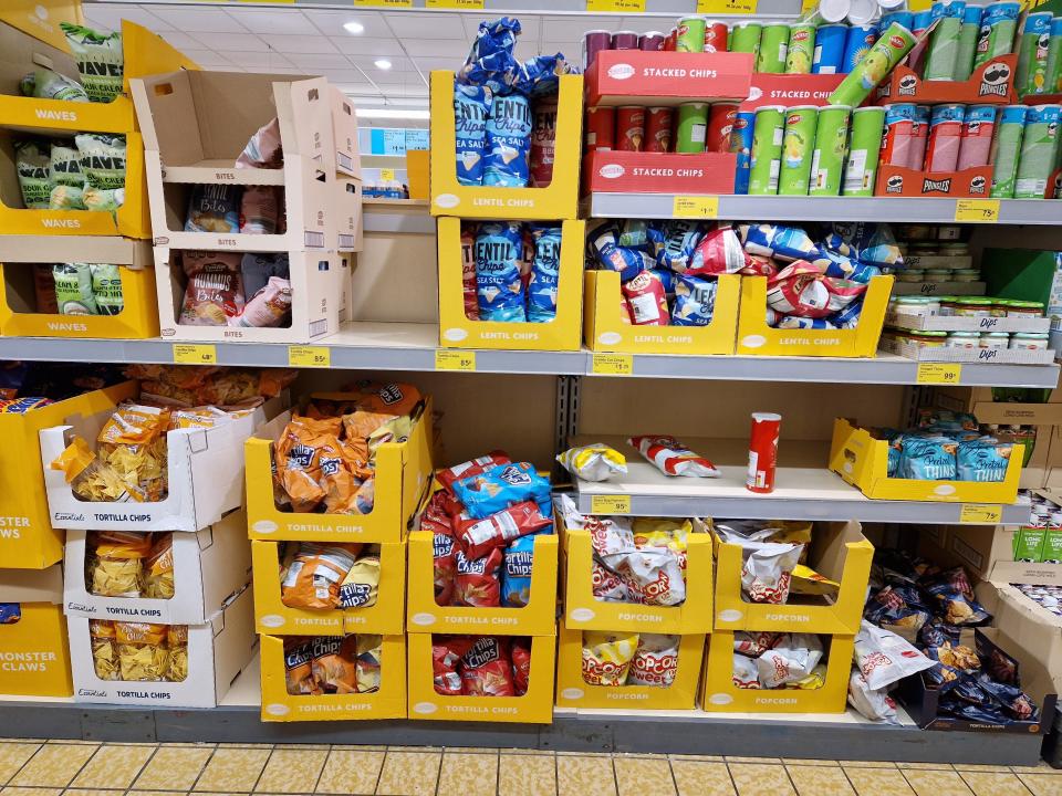 Snack section at UK Aldi