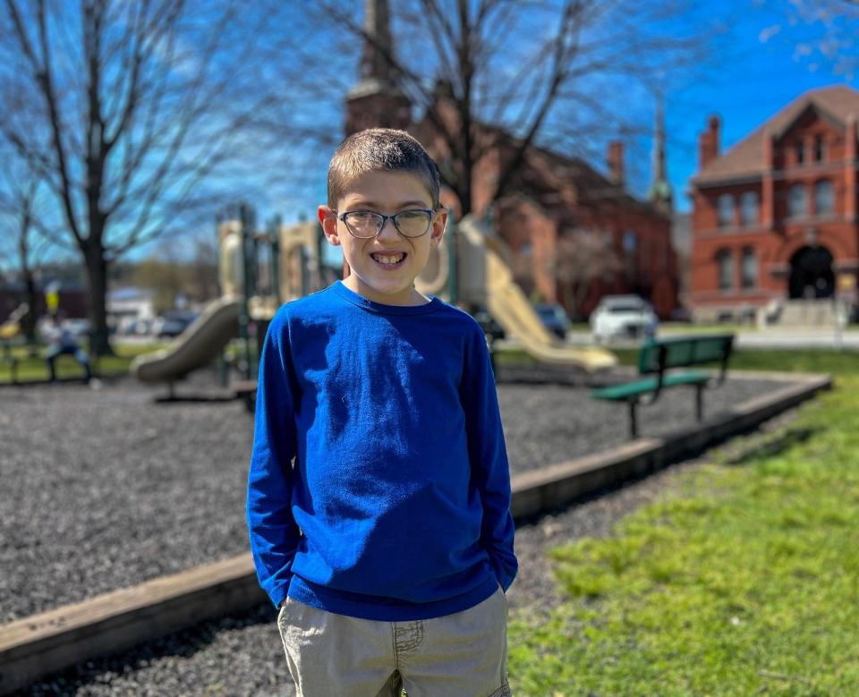 Jake Algerio, 10, of Honesdale, enjoys time at Central Park in Honesdale on Tuesday, April 16, 2024.
