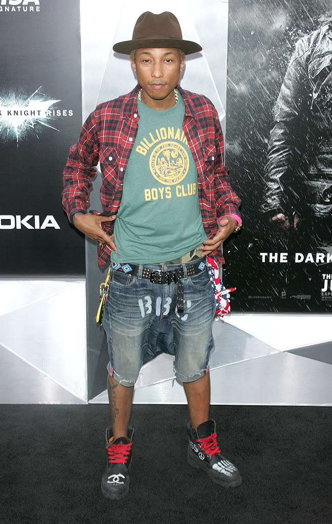 Perhaps Pharrell thought he was headed to an audition for the hip-hop-flavored sequel to "Hatfields & McCoys," when, in fact, he was simply going to the NYC premiere of <a href="http://movies.yahoo.com/movie/the-dark-knight-rises/" data-ylk="slk:"The Dark Knight Rises.";elm:context_link;itc:0;sec:content-canvas" class="link ">"The Dark Knight Rises."</a> (7/16/2012)