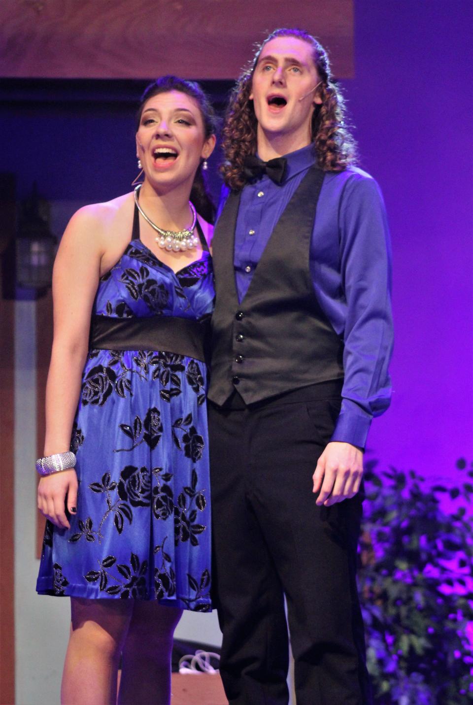 Rosaline (Layla Rorem) and Berowne (Corban Gililland) together in this rehearsal scene from "Love's Labour's Lost." Gililland has the role Petruchio in the other Shakespeare show, "The Taming of the Shrew."