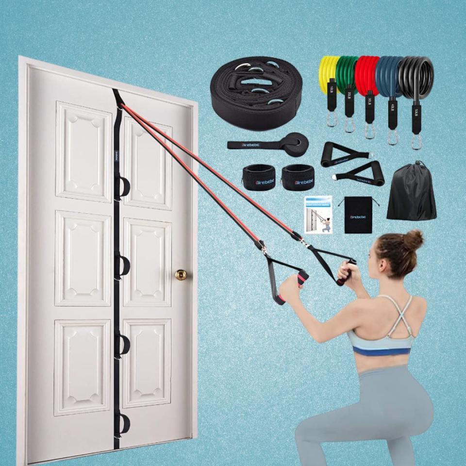 Amazon rating: 4.3 out of 5This strong and sturdy door strap is the perfect complement to a resistance band workout regime. It features five anchors at different heights that can accommodate different exercises ad people of all heights. This option is a 14-piece set that includes multiple bands. Promising review: 