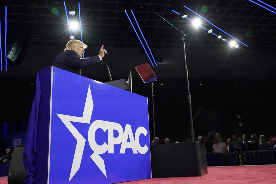 FILE - Former President Donald Trump, speaks at the Conservative Political Action Conference (CPAC) Feb. 26, 2022, in Orlando, Fla. (AP Photo/John Raoux, File)