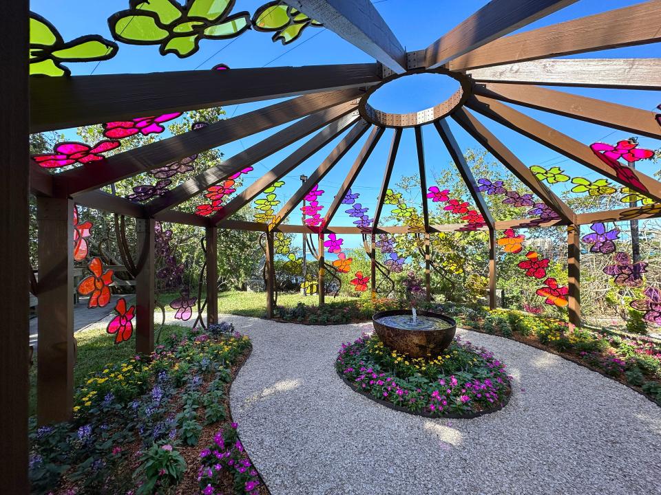 A gazebo decorated with orchid-inspired designs becomes the "Living Lampshade" display. The 2023 installment of the Jean & Alfred Goldstein Exhibition Series, titled "Tiffany, The Pursuit of Beauty in Nature" opened Monday, Feb. 13, 2023 at Marie Selby Botanical Gardens in Sarasota.