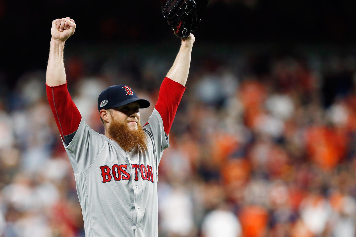 Craig Kimbrel celebrates defeating the Houston Astros 4-1 in Game 5 of the ALCS to advance to the 2018 World Series at Minute Maid Park on Oct. 18, 2018 in Houston, Texas. (Getty Images)