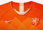 <p>The head-to-toe orange shirt, shorts and socks are adorned with an ornamental graphic inspired by the country’s famed tulip and completed by the KNVB women’s team’s exclusive Lioness crest — introduced just weeks before the glory of 2017. </p>