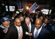 Toronto Mayor Rob Ford (C) walks out of the room after his speech at his campaign launch party in Toronto, April 17, 2014. The Toronto municipal election set for October 27.