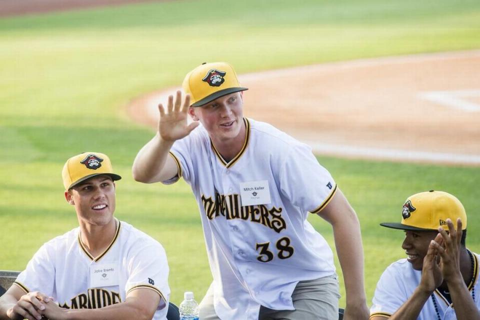 Marauders pitcher Mitch Keller waves to the crowd during a preseason event at LECOM Park in this 2017 Bradenton Herald file photo.