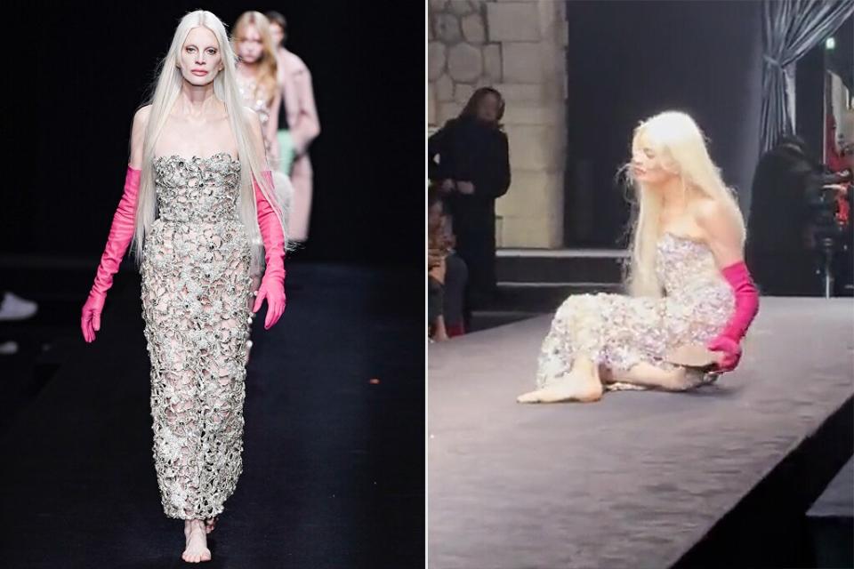 Kristen McMenamy walks the runway during the Valentino Haute Couture Spring/Summer 2023 fashion show as part of the Paris Haute Couture Week on January 25, 2023