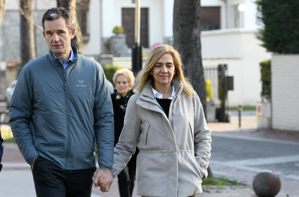 VITORIA-GASTEIZ, SPAIN - DECEMBER 25: Iñaki Urdangarin and the Princess Cristina of Spain are seen in Vitoria on Christmas Day  (Photo by Europa Press Entertainment/Europa Press via Getty Images)