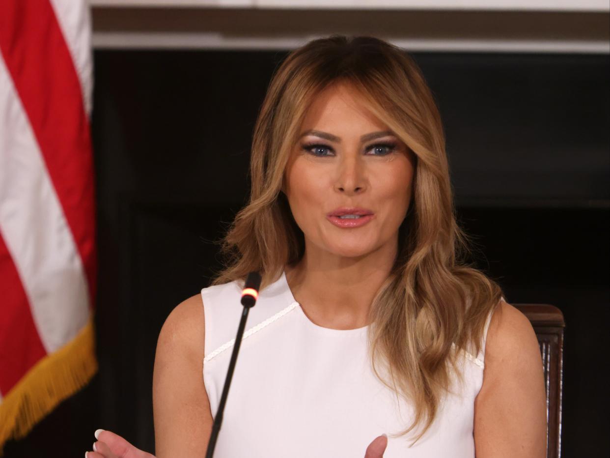 US First Lady Melania Trump speaks during a roundtable on sickle cell disease in the State Dining Room of the White House (Getty Images)