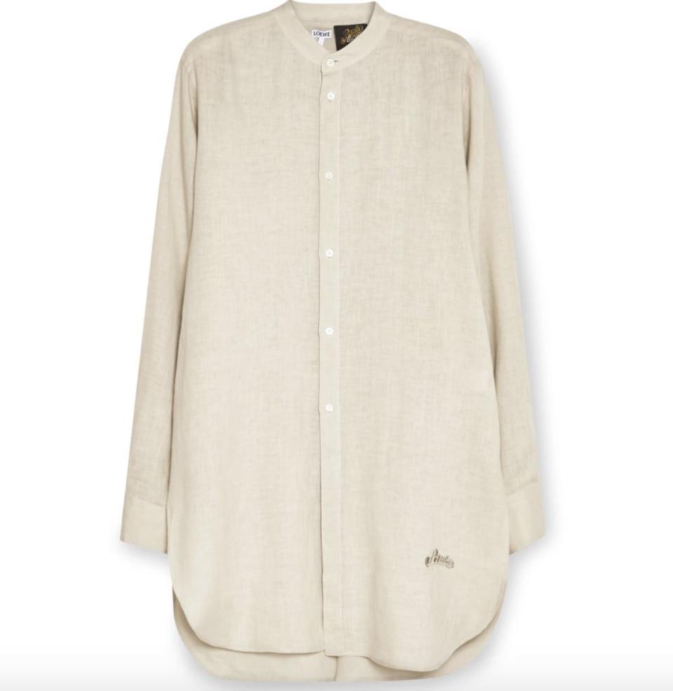 4) + Paula's Ibiza Grandad-Collar Logo-Embroidered Linen and Cotton-Blend Shirt