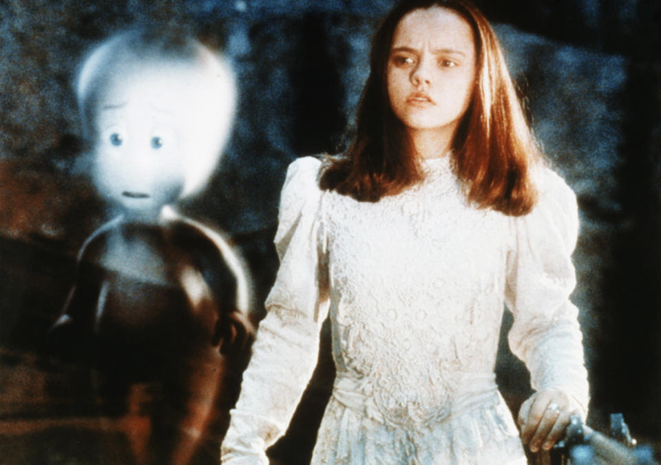 Casper the Friendly Ghost floats next to Christina Ricci