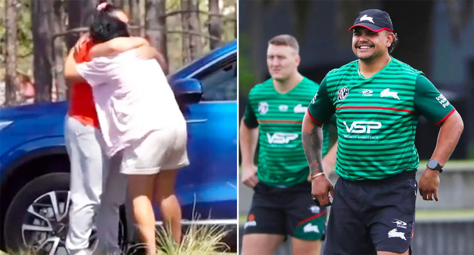Latrell Mitchell went through his paces at pre-season training after reportedly being given the option to take time off after his cousin's death. Pic: Seven/News Corp