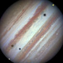 <p> <strong>Taken by: </strong>Hubble Space Telescope </p> <p> In 2013, NASA&apos;s Hubble Space Telescope captured three of Jupiter&apos;s moons marching across the huge planet&apos;s disc, a stunning sight that happens only once or twice every 10 years. The rare&#xA0;triple-moon conjunction on Jupiter, which Hubble witnessed on Jan. 24, involved Io, Callisto and Europa &#x2014; three of the gas giant&apos;s four Galilean moons (so named because they were discovered by astronomer Galileo Galilei in the early 17th century). </p>