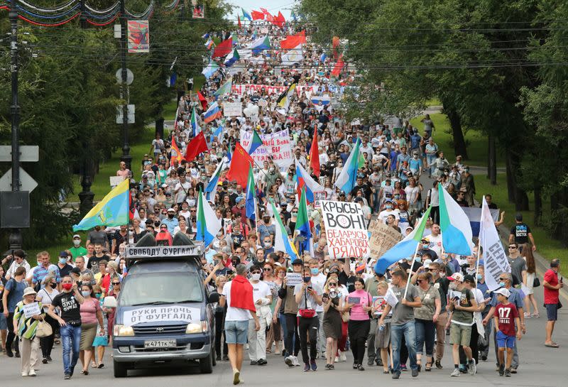 People take part in rally to support former regional governor Sergei Furgal in Khabarovsk