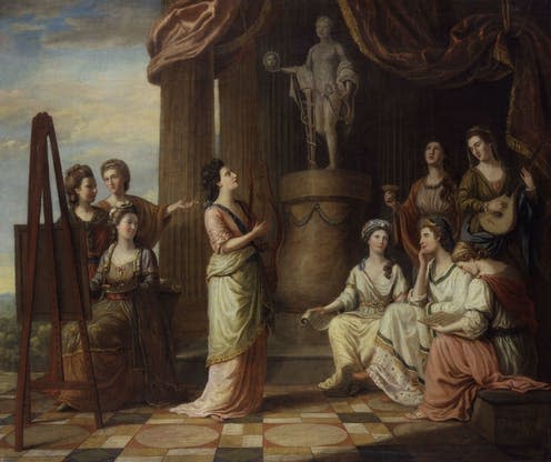 <span class="caption">Portrait of the ladies of the Bluestocking Society as the characters of the Muses in the Temple of Apollo.</span> <span class="attribution"><a class="link " href="https://artuk.org/discover/artworks/portraits-in-the-characters-of-the-muses-in-the-temple-of-apollo-157863" rel="nofollow noopener" target="_blank" data-ylk="slk:National Portrait Gallery;elm:context_link;itc:0;sec:content-canvas">National Portrait Gallery</a></span>