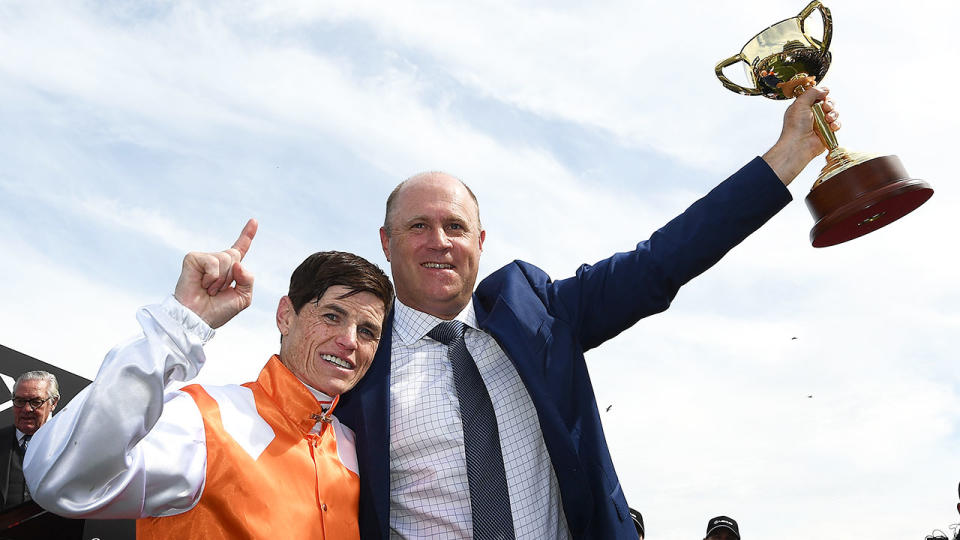 Seen here are Melbourne Cup winning jockey Craig Williams and trainer Danny O'Brien.