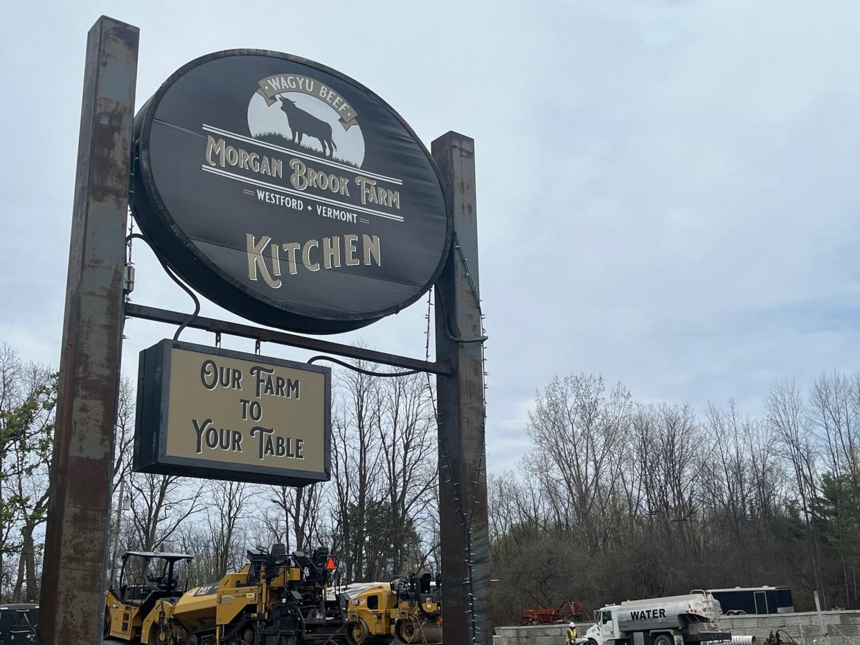 Morgan Brook Farm already has their sign up on the site of the new Gardener's Supply Company nursery on Shelburne Road. Morgan Brook will have a food truck there, as seen on April 29, 2024.