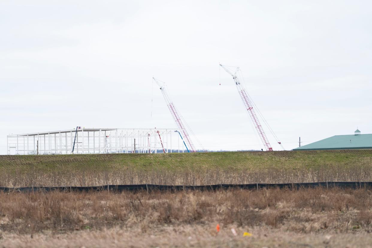 Ongoing construction progress at the Blue Oval Battery Park site along Michigan Avenue in Marshall on Wednesday, March 6, 2024.