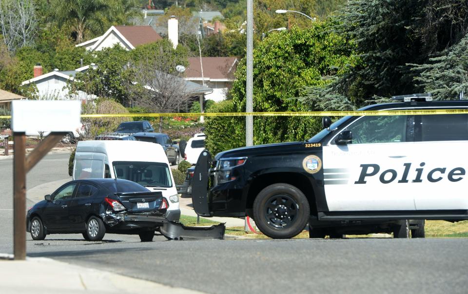 Ventura County Sheriff's authorities investigate an officer-involved shooting in Thousand Oaks on March 19.