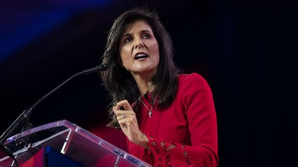 PHOTO: Nikki Haley, former ambassador to the United Nations, speaks during the Conservative Political Action Conference (CPAC), March 3, 2023, in National Harbor, Md. (Al Drago/Bloomberg via Getty Images)